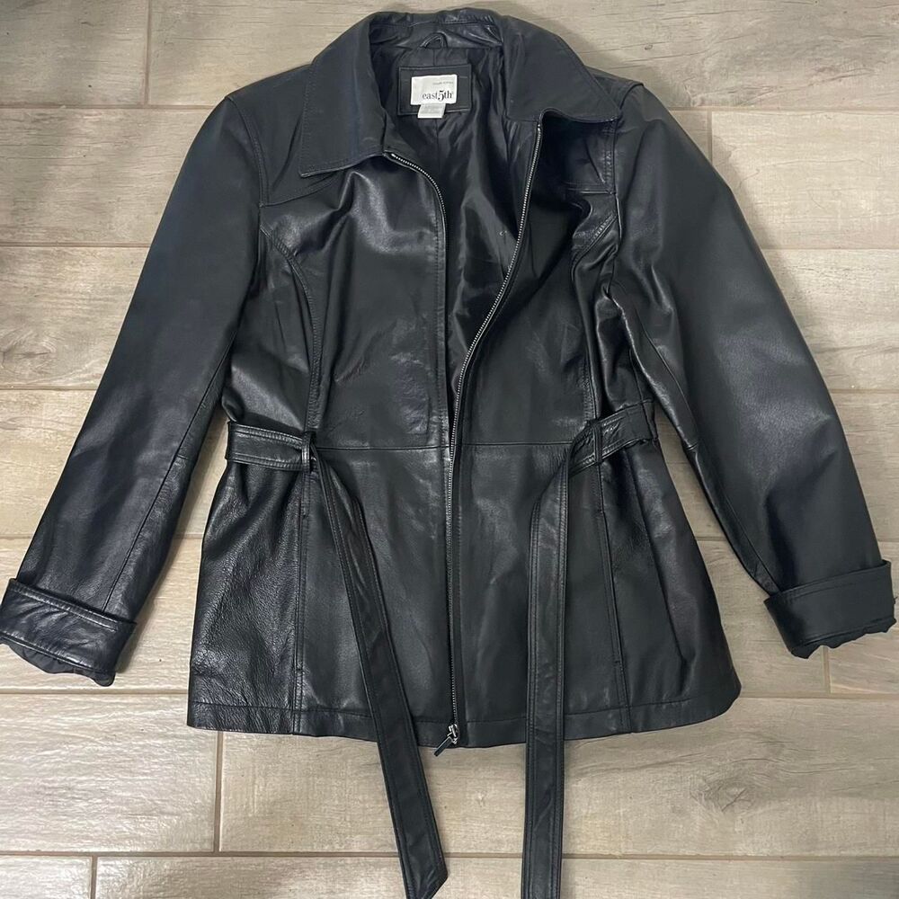 East 5th Genuine Leather Women's Black Jacket Large Fall Coat 90s Phoebe Vtg